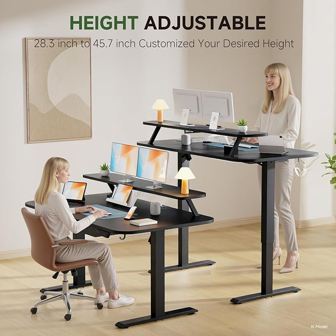 GTPLAYER Electric Standing Desk with Drawers, 55 x 24 Inches Height Adjustable Computer Desk with Monitor Stand, Laptop Stand, Sit Stand up Desk with Memory Preset for Home, Office, Black - Image 3