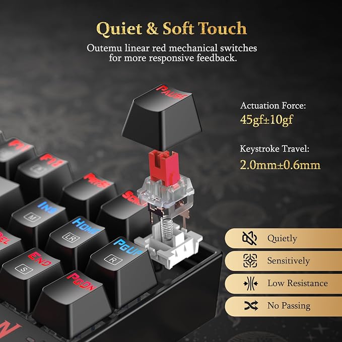 Redragon K552 Mechanical Gaming Keyboard, 87-Key Compact, LED Gaming Keyboard with Red Switches, Anti-Ghosting, Metal Frame for PC Gaming & Typing, Beginner-Friendly (Black) - Image 4