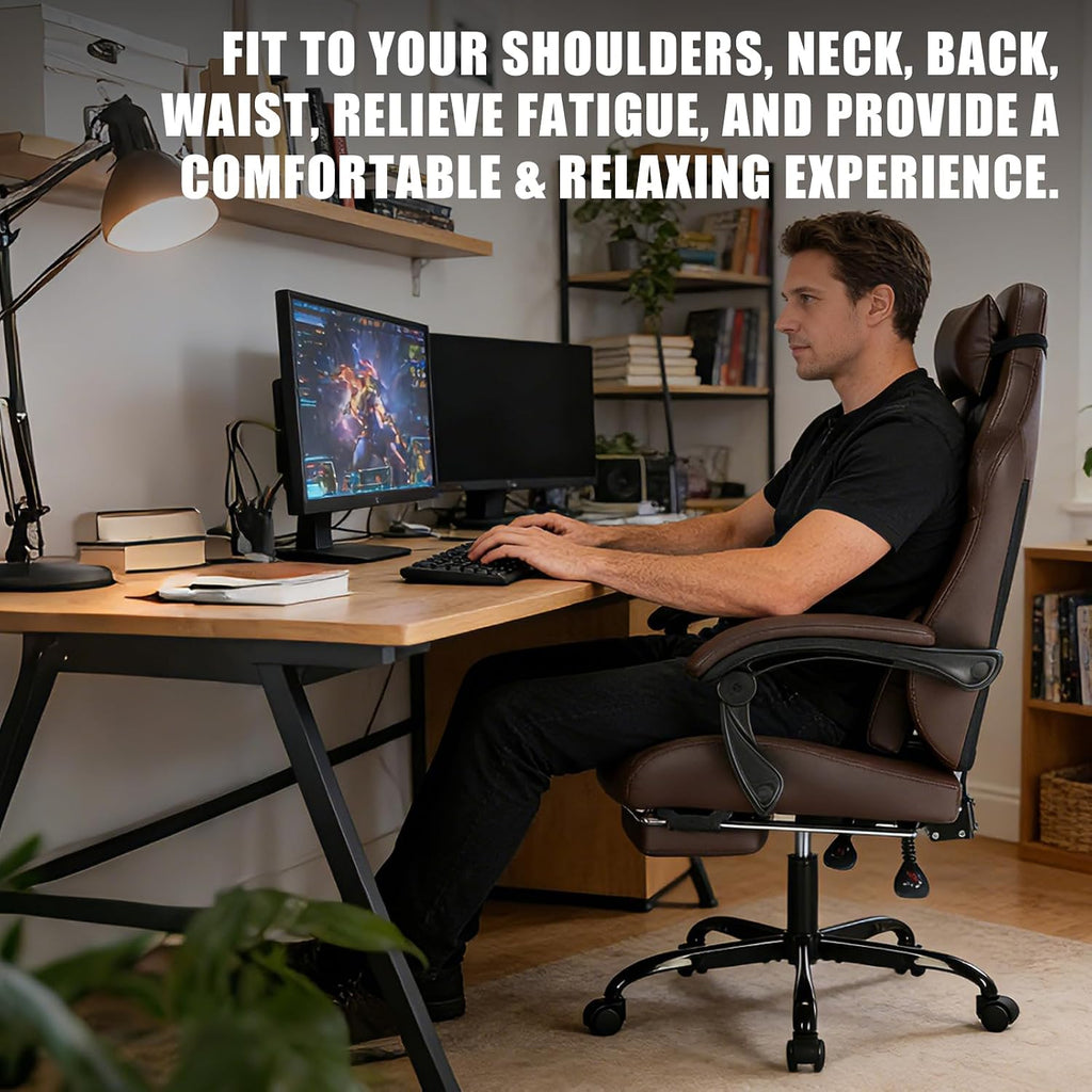 Gaming Chair with Footrest and Massage Lumbar Support, Ergonomic Computer Gamer Chair, Office Video Game Chairs with Adjustable Height and Backrest (Coffee) - Image 8