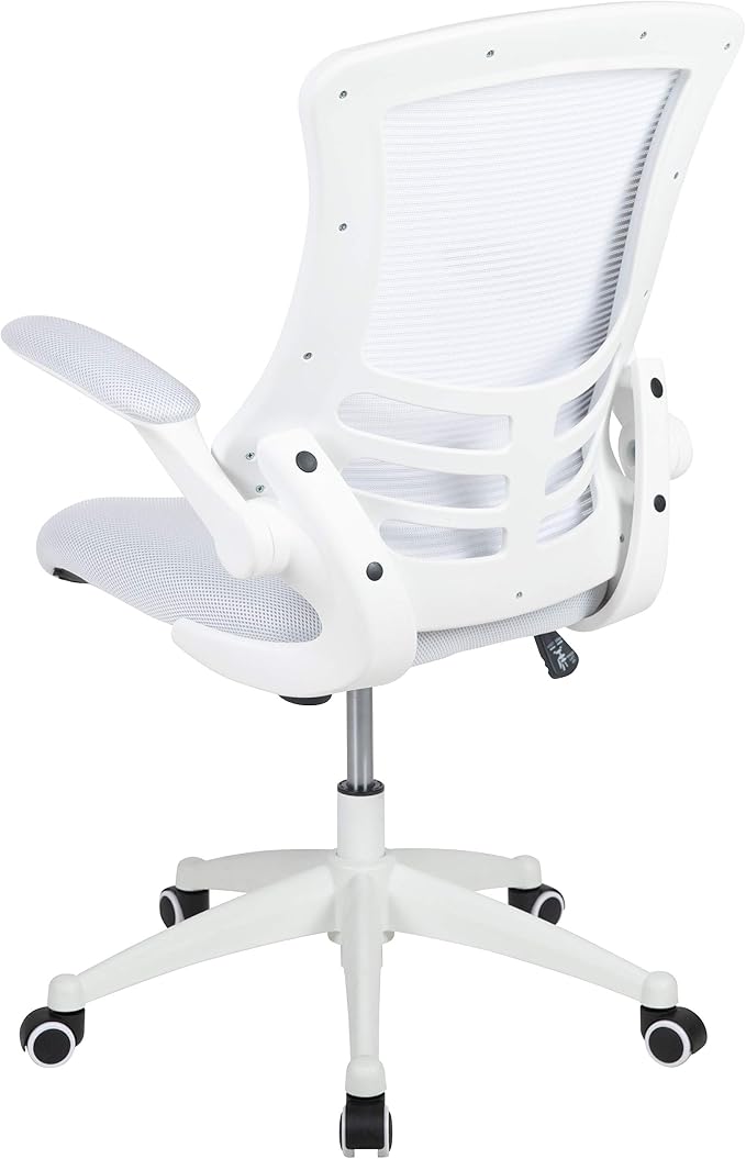 Flash Furniture Mid-Back White Mesh Swivel Ergonomic Task Office Chair with White Frame and Flip-Up Arms | White Frame, Mid-Back, Flip-Up Arms, Mesh Back - Image 9