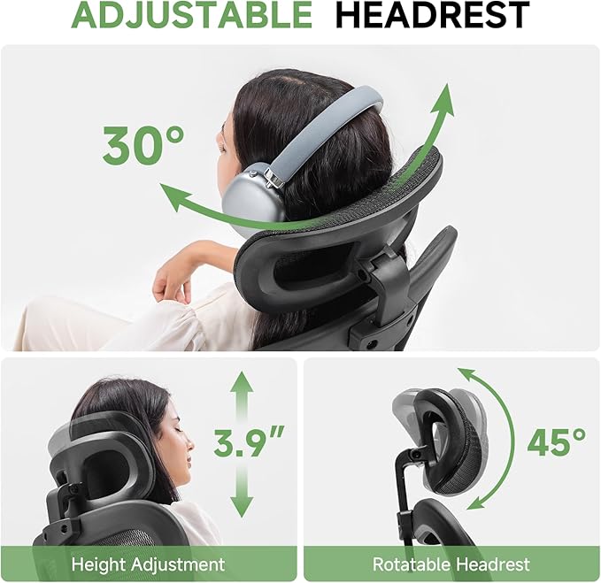 GTPLAYER Office Chair, Home Ergonomic Desk Chair with High Back Mesh, Mesh Office Computer Desk Chairs with Adjustable Lumbar Support, Rolling Work Swivel Task Chairs with 3D Armrests and Headrest - Image 6