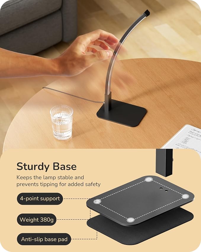 EDISHINE Curved LED Table Lamp, Modern Bedside Lamps for Bedroom, Black | 3 Color Temperature & Stepless Dimming, Aluminum & Iron, Silicone Lampshade, Ideal for Living Room, Office - Image 6