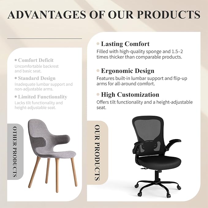 Flysky Mesh Office Chair, Ergonomic Computer Desk Chairs (Black, Set of 4) | Comfy/Comfortable Flip-up Arm Rests, Lumbar Support, Height Adjustable, 360 Degree Rolling Swivel for Home Office - Image 4