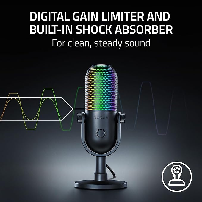 Razer Seiren V3 Chroma RGB, Stream & Game Reactive, USB Microphone, Black | Tap-to-Mute Sensor, Condenser Mic, Digital Gain Limiter & Shock Absorber, Works with OBS, Discord, Zoom, Teams - Image 5