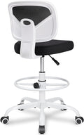 Armless Mid-Back Ergonomic Standing Desk Chair - Mesh Rolling Tall Chair, Adjustable Height and Footring, Art Room, Office or Home (White) by Primy