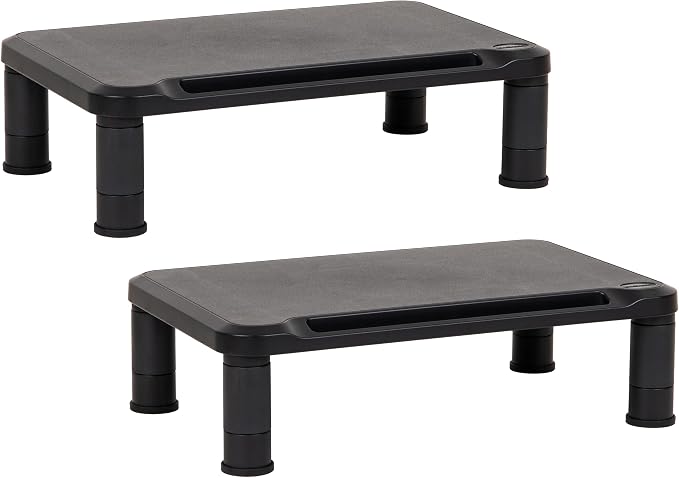 Mind Reader Monitor Stand, Height Adjustable, Laptop, Computer, Riser, Office, Set of 2, Black - Image 7