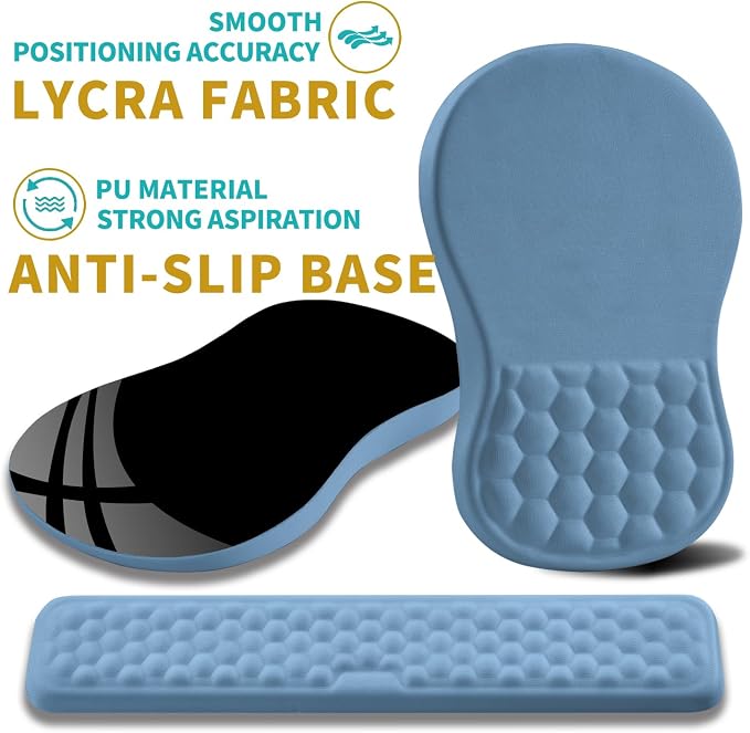 Hokafenle 2 in 1 Ergonomic Mouse Pad Wrist Support & Wrist Rest for Computer Keyboard Set, with Relieve Carpal Tunnel Pain Massage Bulge and Full Memory Gel Design (2In1 Set, Lake Blue) - Image 6