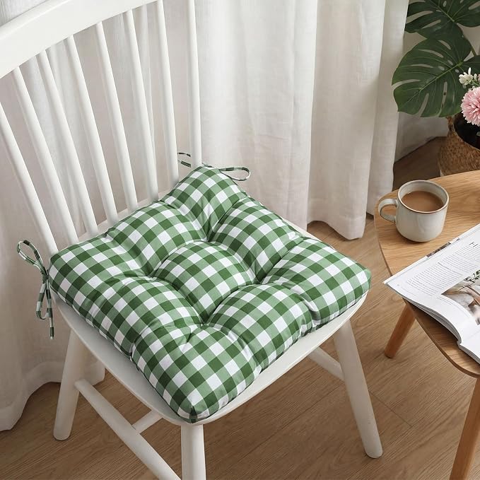 Geetery 4 Pack Chair Cushions, 16" x 15",Green and White,Plaid - Image 6