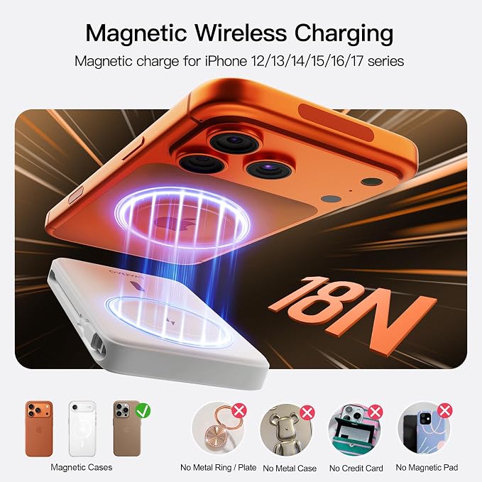 Magnetic Portable Charger 10000mAh, 22.5W Power Bank with Built in Cable | Foldable Stand,20W Fast Charging for Magsafe Battery Pack with LED Display, Travel Essential for iPhone 17/16/15/14/13/12 Pro - Image 9
