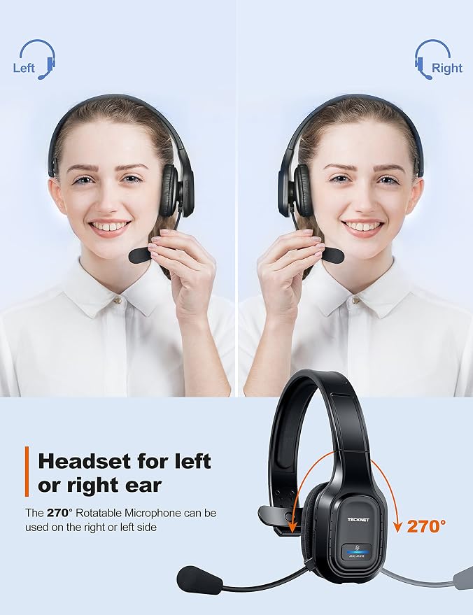 TECKNET Trucker Bluetooth Headset, AI Noise Canceling Mic, Wireless On-Ear | AI Noise Canceling Mic reduces background noise for clear calls. Wireless hands-free headset for truckers and office use. - Image 3