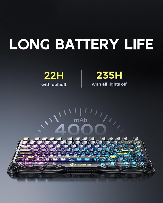 GravaStar Mercury K1 Lite 75% Wireless Mechanical Gaming Keyboard RGB | Gasket Mount, Hot Swappable Linear Switches, Creamy Sound Keyboard, 2.4GHz/USB-C/Bluetooth 5.0, for Win/Mac - Image 6