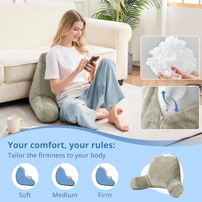Sasttie Reading Pillow for Bed, Back Pillow for Sitting Up, Linen | 18" Backrest Support Cushion for Couch, Sofa, and Floor, Dorm Essentials, OEKO-TEX, Adjustable Down Alternative Fill - Image 3