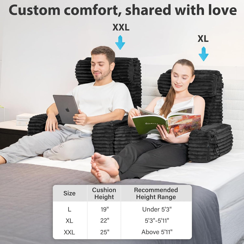 22" XL Back Pillow for Bed Sitting Up with Armrests & Big Pockets - Image 6
