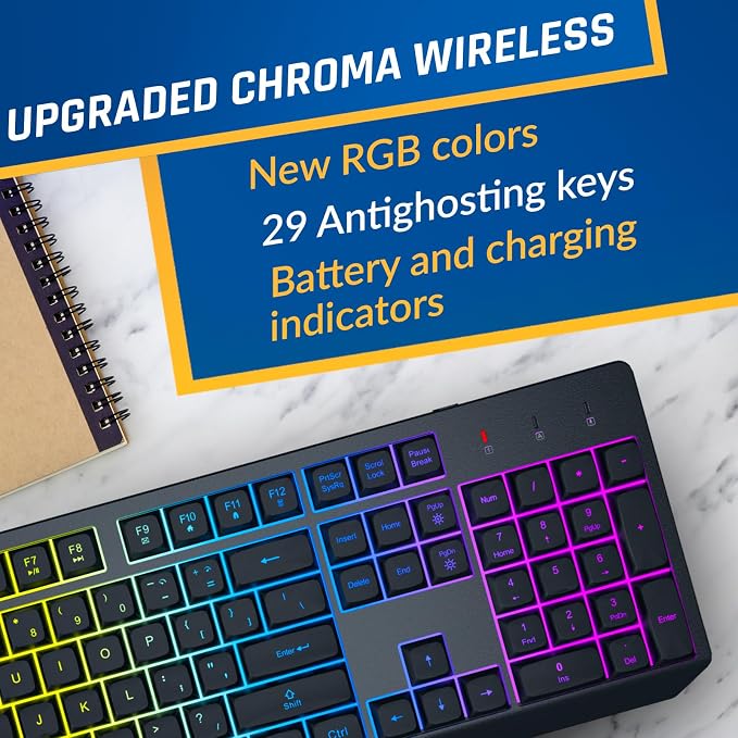 KLIM Chroma Wireless Keyboard and Mouse – RGB Backlit Gaming Combo, Rechargeable Wireless Keyboard & RGB Mouse, Durable & Ergonomic, Dual USB Receivers, Compatible with PC, Mac, PS4, PS5 - Image 7