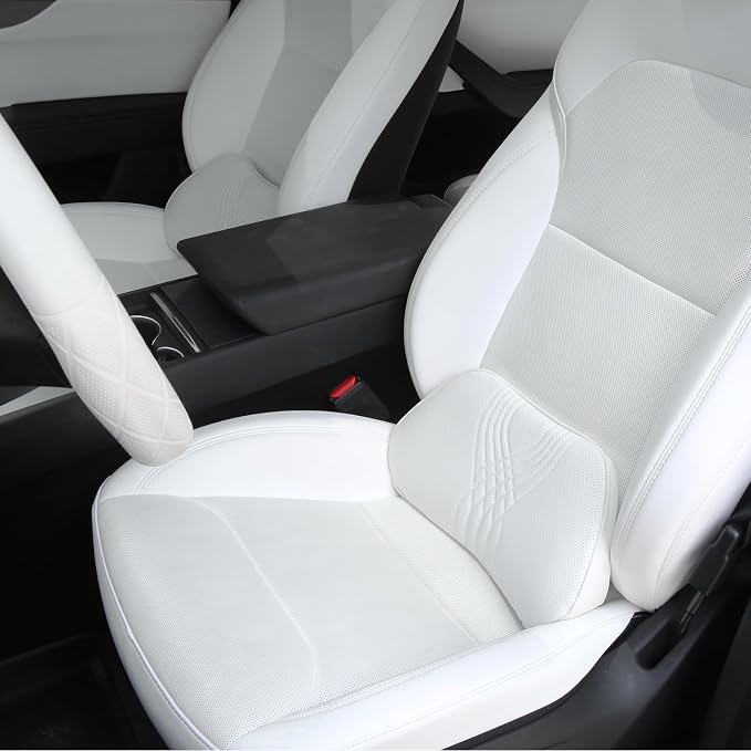 Lumbar Support Pillow for Car Seat, Office Chair, White, 1PC | Leather Lumbar Pillow Memory Foam Lower Back Cushion for Back Pain Relief Improve Posture, Ergonomic Back Rest Gaming Chair - Image 7