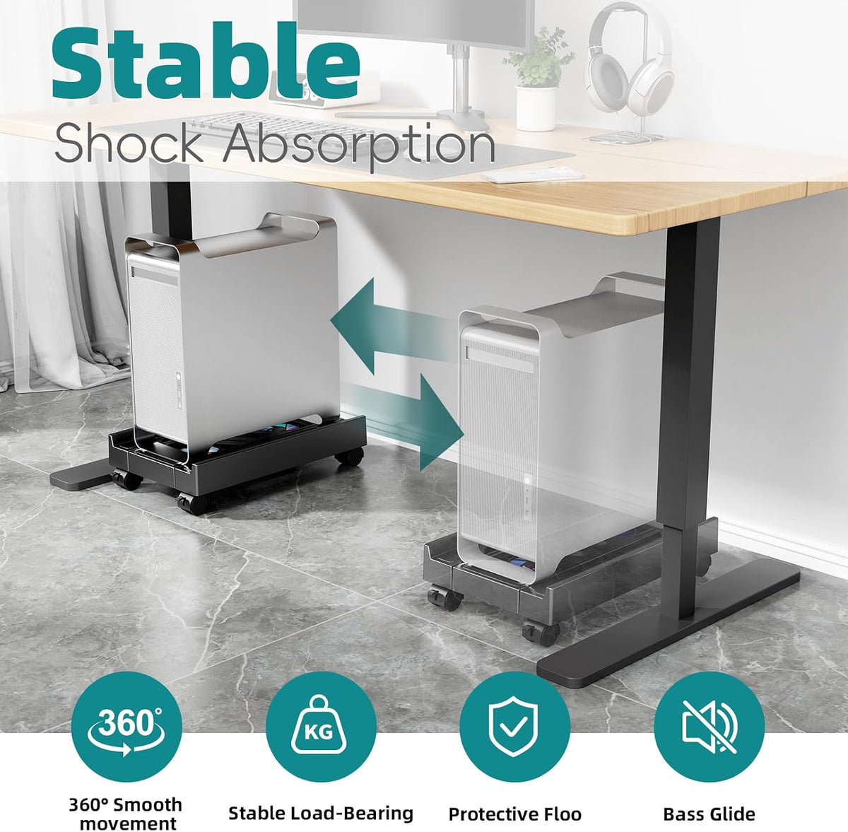 Computer Tower Stand with Cooling Fan, Adjustable Mobile CPU Holder - Image 4