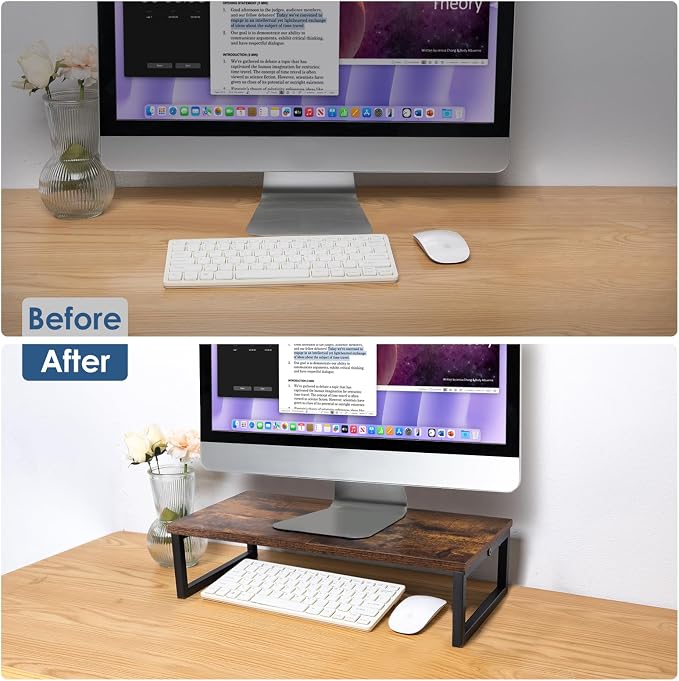 20 Inch Monitor Riser | Wood & Metal Computer Monitor Stand Riser for Desk, Rustic Brown - Image 4