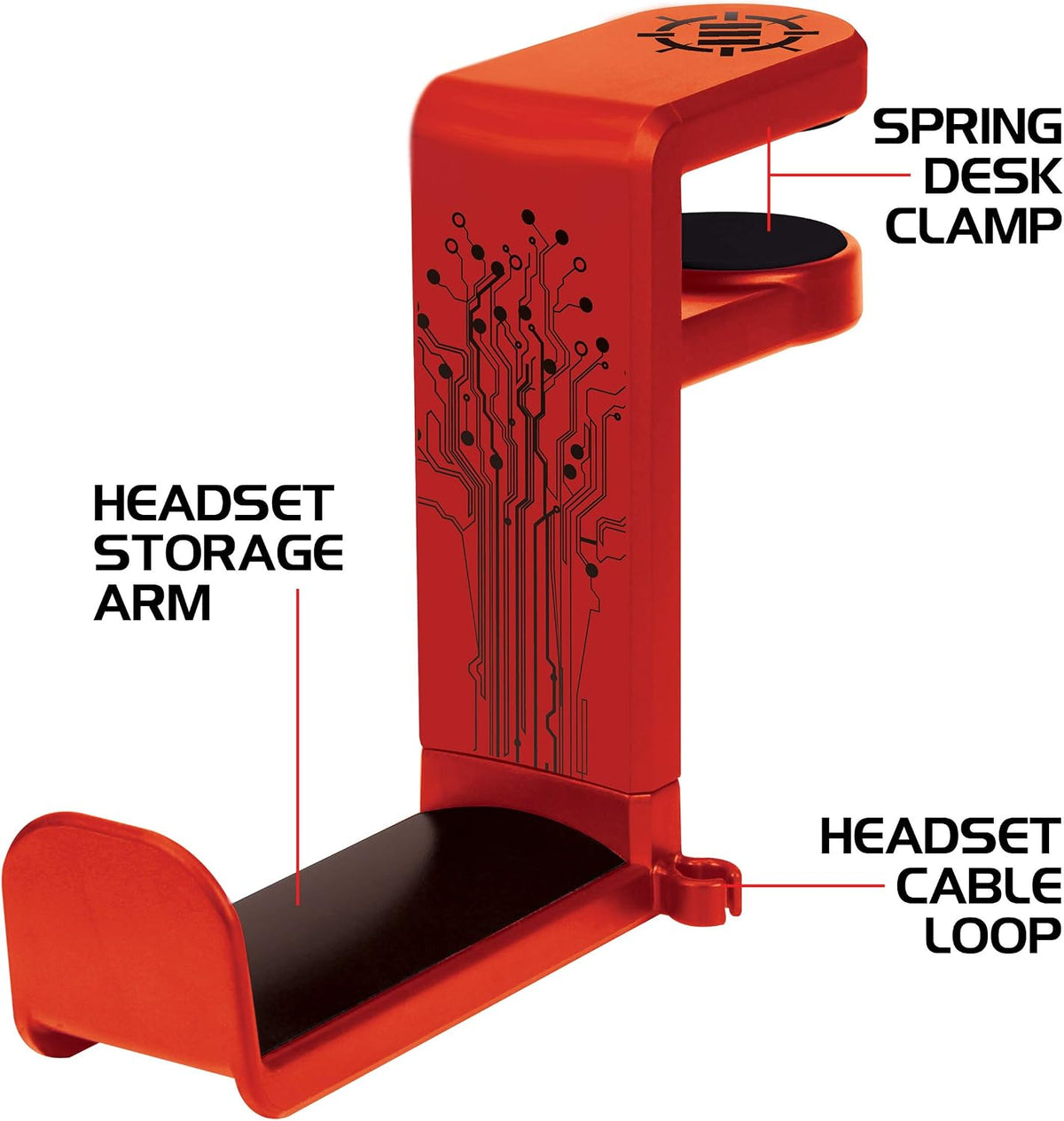 ENHANCE PC Gaming Headphone Holder - Desk Headphone Hanger Esports Headset Holder with Adjustable 360 Rotation, Under Desk Hook Clamp, Universal Fit - Built in Cable Clip Organizer - Red - Image 3