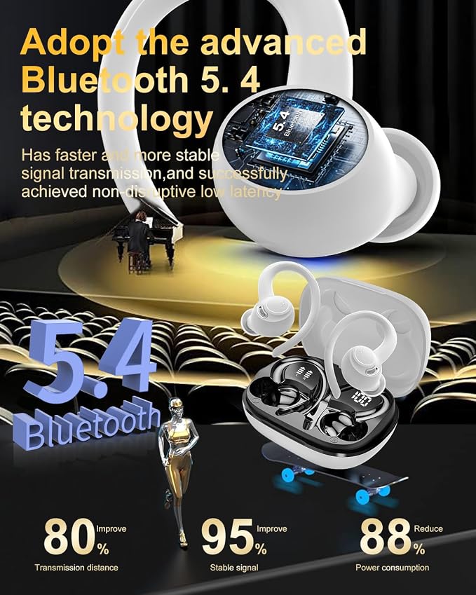 Wireless Earbuds, Bluetooth 5.4 Headphones Sport Over Ear Buds with ENC Mic | Noise Cancelling Mic,48H, Wireless Earphone With Earhooks, Stereo Deep Bass, IP7 Waterproof ear bud for Workout Running,White - Image 3