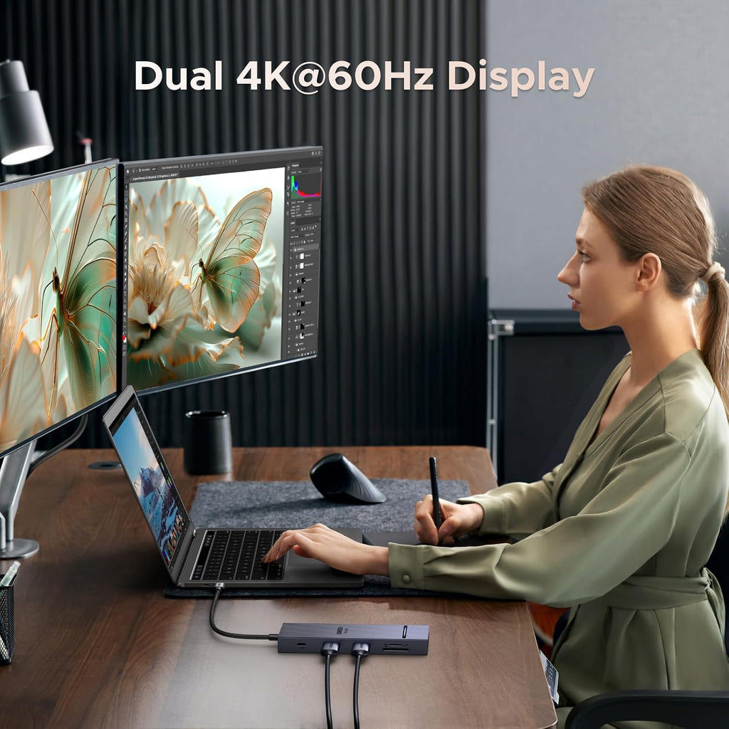 UGREEN USB C Docking Station Dual Monitor 4K@60Hz, 10-in-1 Dock with 2xHDMI - Image 3