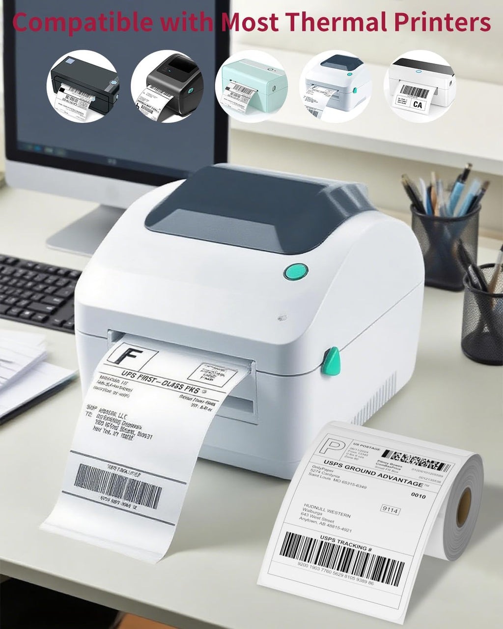 4x6 Thermal Labels Roll – 10 Rolls, 250 Labels/Roll – Shipping Labels 4x6, Perforated & Strong Adhesive - Commercial Grade Thermal Printer Labels for Shipping and Mailing - Image 3