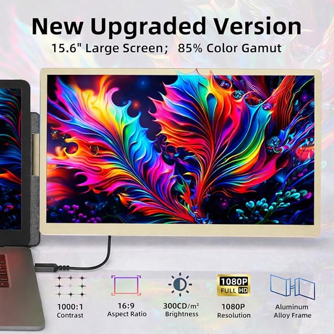 ROYY Triple Laptop Screen Extender, 15.6" 1080P Detachable Portable Monitor | Dual screens for work/travel/home office, One cable plug & play, compatible with Windows/Mac/Android/Switch/PS - Image 4