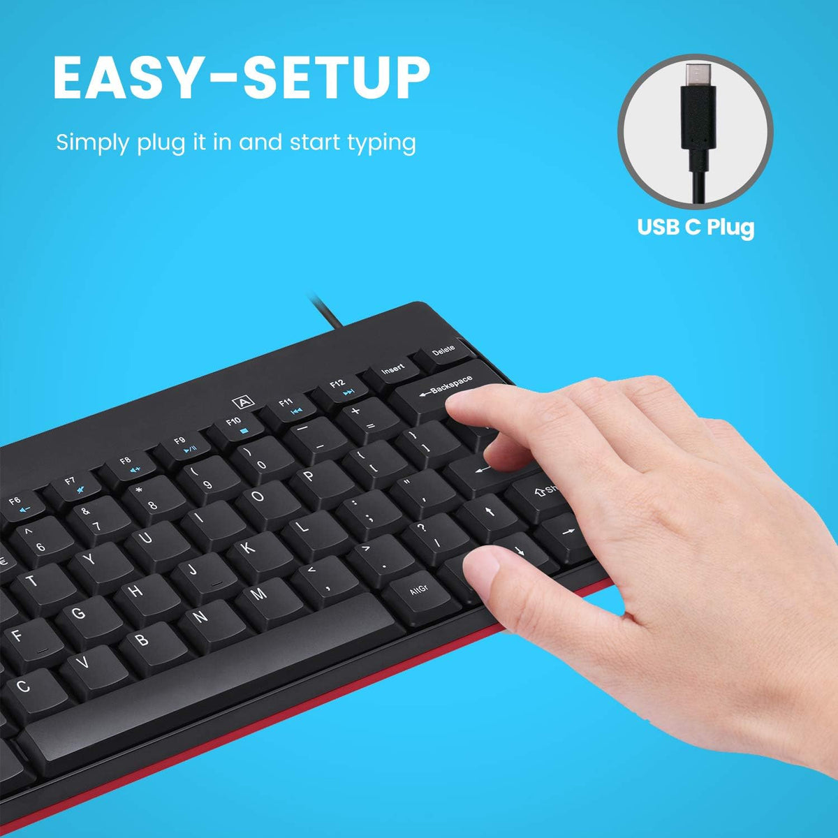 Perixx PERIBOARD-422 Wired USB-C Mini Keyboard, USB Type C Connector, Black, US English Layout - Image 2