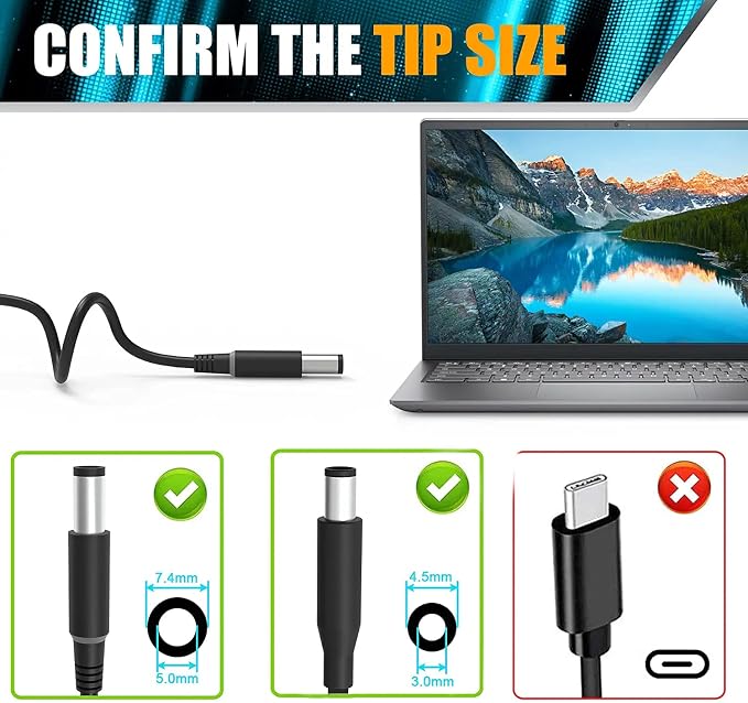 SZGUDULO 130W Laptop Charger for Dell XPS Inspiron Precision Power Cord | 130W Laptop Charger for Dell XPS 15 Inspiron 7559 Precision 5510 Docking Station Power Cord PA-4E (2Tips 7.4 and 4.5mm) - Image 3