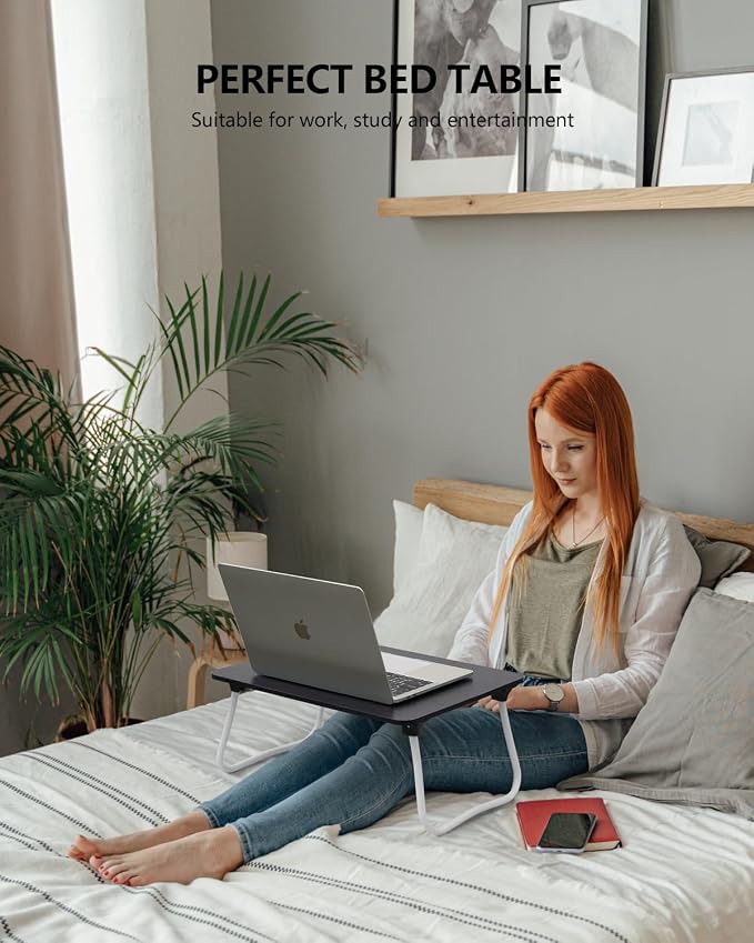 ZEAPTAC Laptop Bed Desk, Foldable Lap Desk, Portable Laptop Stand, Lightweight & Mini Table for Breakfast/Picnic/Drawing/Couch/Floor - Black - Image 2
