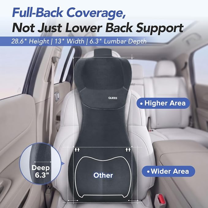 Lumbar Support Pillow for Car with Headrest, Memory Foam Cushion for Back & Neck Support, Muscle Fatigue Relief, Full-Length S-Curve Support for Long Drives, Fits Cars, SUVs, Trucks - Image 4