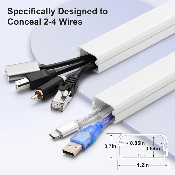 Hinged Cord Covers for Wires on Wall, 39in Self-Adhesive Wall Cord Cover | TV Cable Hider Wall Kit, Beige TV Cord Hider for Wall Mounted TV, Electrical Cable Raceway Cord Organizer, 3 X L13inW1.2H0.7 - Image 3