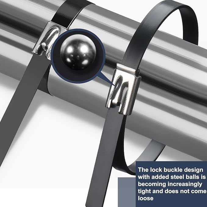 30PCS 11.8" Black Epoxy Coated Metal Zip Ties, Heavy Duty Self-Locking Stainless Steel, Corrosion Resistant for Harsh Environments, Ideal for Machinery, Vehicles, Farm, Cable & Pipe Binding - Image 3