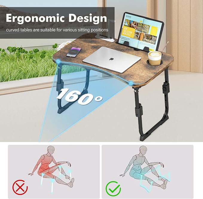 Lap Desk for Bed Adjustable Height, Foldable Bed Table with Storage Drawer, Tablet Slot & Cup Holder, Portable Laptop Stand for Bed & Sofa, Bed Desk for Adults & Kids, Carbonized - Image 9