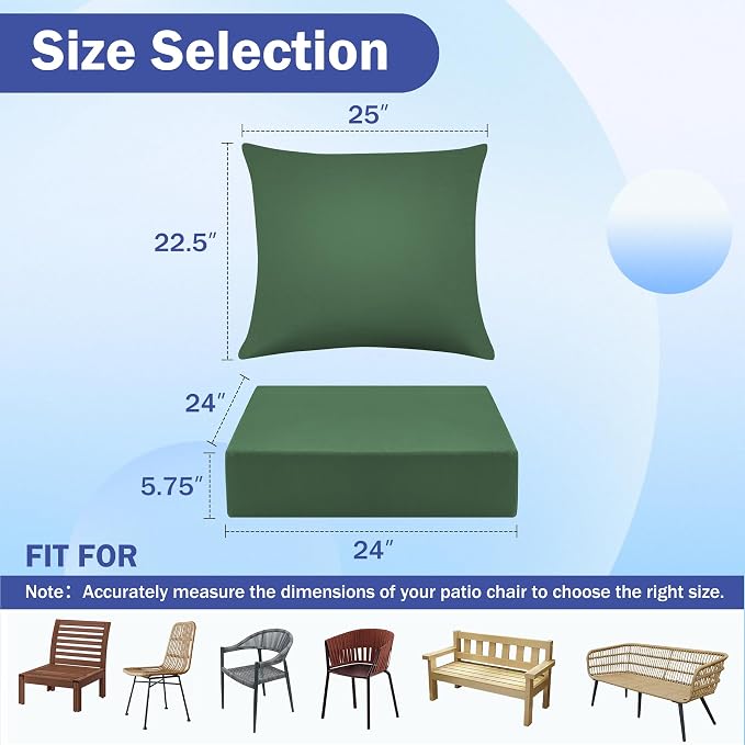 Outdoor Chair Cushions, 24 x 24 Inch Outdoor Cushion for Patio Furniture, Patio Chair Cushion, Waterproof & Fade Resistant Deep Patio Furniture Cushion Set with Handle and Ties, ForestGreen (Set of 4) - Image 2