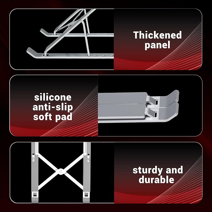 Laptop Stand for Desk, 6-Angle Adjustable Ergonomic Laptop Riser, Foldable Aluminum Portable, Cooling Desktop Notebook Computer Holder Compatible with 10-15.6” MacBook, Dell, HP, iPad, Silver - Image 6