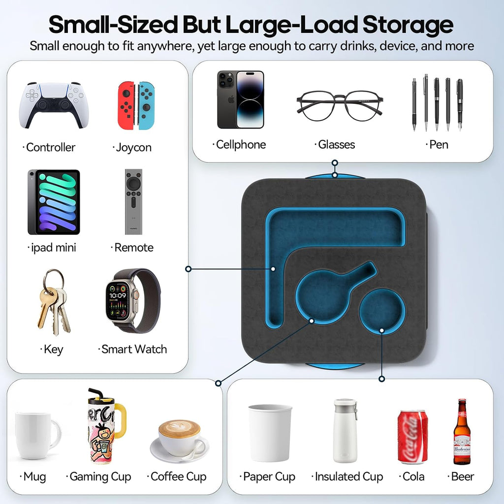 Couch Cup Holder Pillow, Sofa and Bed Organizer Caddy for iPad, Kindle, Switch, Game Controller, Remotes, Phones, Small-Sized Cup & Drink Holder for Couch, Bed, Desk, Car, Beach, Desk, Black - Image 2