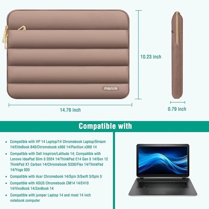 MOSISO Laptop Case 14 inch, 14 inch Puffy Laptop Sleeve Carrying Case | Compatible with HP Lenovo Dell ASUS Acer, HP Stream, Dell Latitude, Polyester Horizontal Bag with Small Case, Brown - Image 9