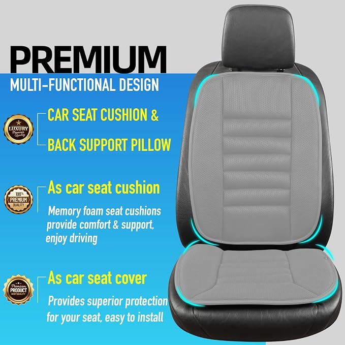 Lofty Aim Car Seat Cushion with Back Support Pillow, Driver Seat Cushion | Lumbar Support & Seat Cushion, Memory Foam Seat Cushion for Pain Relief, Butt Pillow for Car, Breathable 4D Mesh Gray - Image 2
