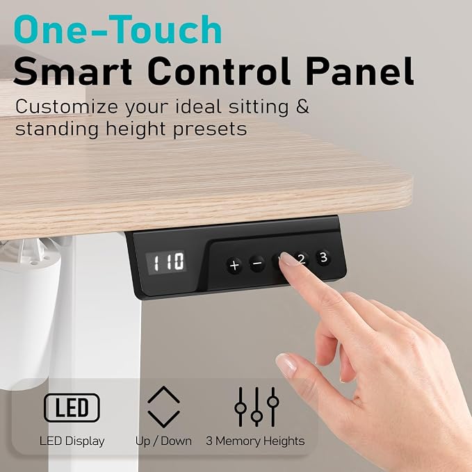 35" Electric Standing Desk, Small Sit Stand up Desk, Light Walnut | Height Adjustable Computer Desk for Home Office, Compact Work & Gaming Desk with Cable Management and Stable Steel Frame - Image 7