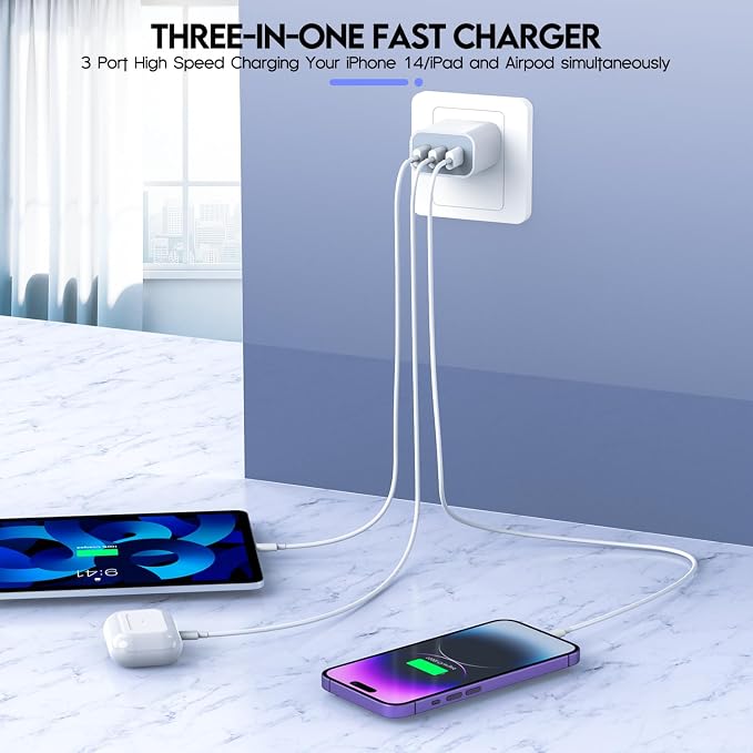 iPhone 16/17 Charger Block,USB C Charger [2 Pack] 35W 3-Port Wall Cube Fast Type C Charging Block PD Power Adapter for iPhone 17/17 Pro Max/16/16Pro/15/15Pro/14 Pro Max/13/12/11, iPad,Galaxy,Pixel 4/3 - Image 3