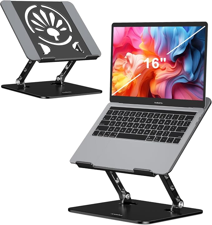 Adjustable Aluminum Laptop Stand for Desk,Ergonomic Riser, Black | Open Ventilated Design, Fits MacBook Pro/Air & 10"-16" Laptops, Stable Support for Office, Home & Travel by Axbima