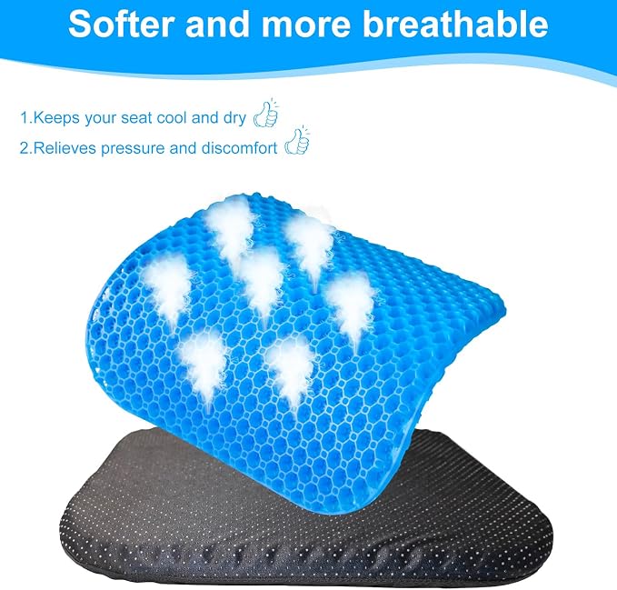 EVEME Gel Seat Cushion for Long Sitting with Non-Slip Cover,Cooling seat Cushion,Breathable Honeycomb Design Absorbs Pressure Points,for Office Chair, Home Car seat,Wheelchair - Image 4