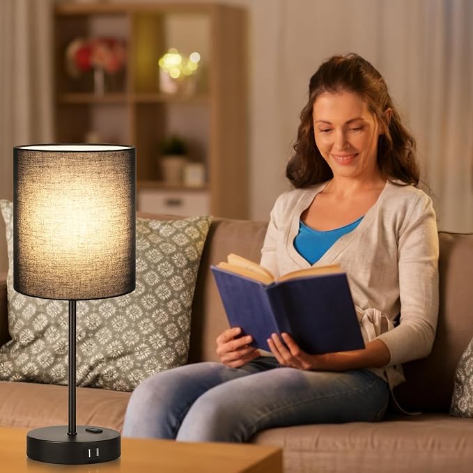 Lynnoland 2 Pack Touch Control Table Lamps with 2 USB & AC Outlet, 3-Way Dimmable Bedside Nightstand Lamps for Bedroom Living Room Nursery, 800 Lumens 3000K Warmlight Bulbs Included - Image 7