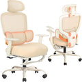 Ergonomic Office Chair with Footrest, Mesh Desk Chair with Adjustable Headrest & Armrests & Dynamic Floating Wing Lumbar Support, High Back Computer Chair for Home Office, BIFMA Certified, Beige by HomePage