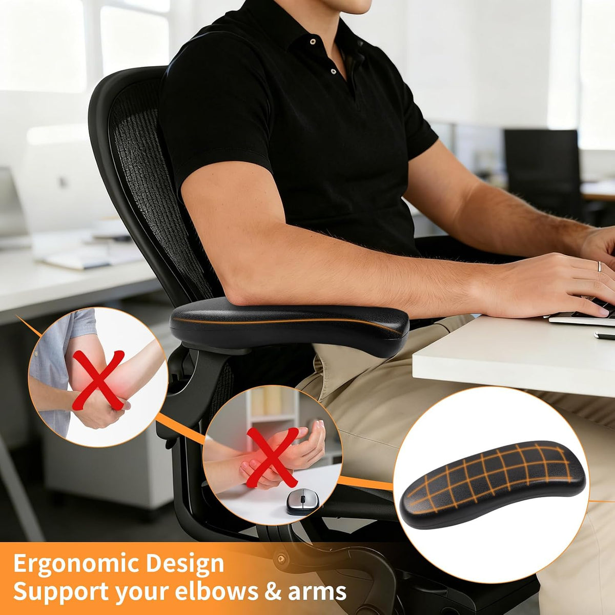 Office Chair Armrest Replacement, PU Chair Arm Pads Caps Compatible with Herman Miller Classic Aeron Chair, 1 Pair - Image 6