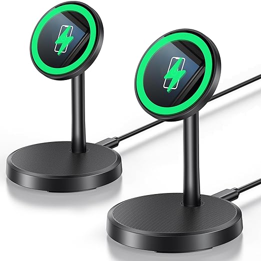 Magnetic Wireless Charger iPhone, 2 Pack 15W Fast Mag-Safe Charger Stand for iPhone 17/17 Air/17 Pro/17 Pro Max 16/15/14/13/12 Series, Wireless Charging Station for Pad/AirPods(Black) by Xiauodo