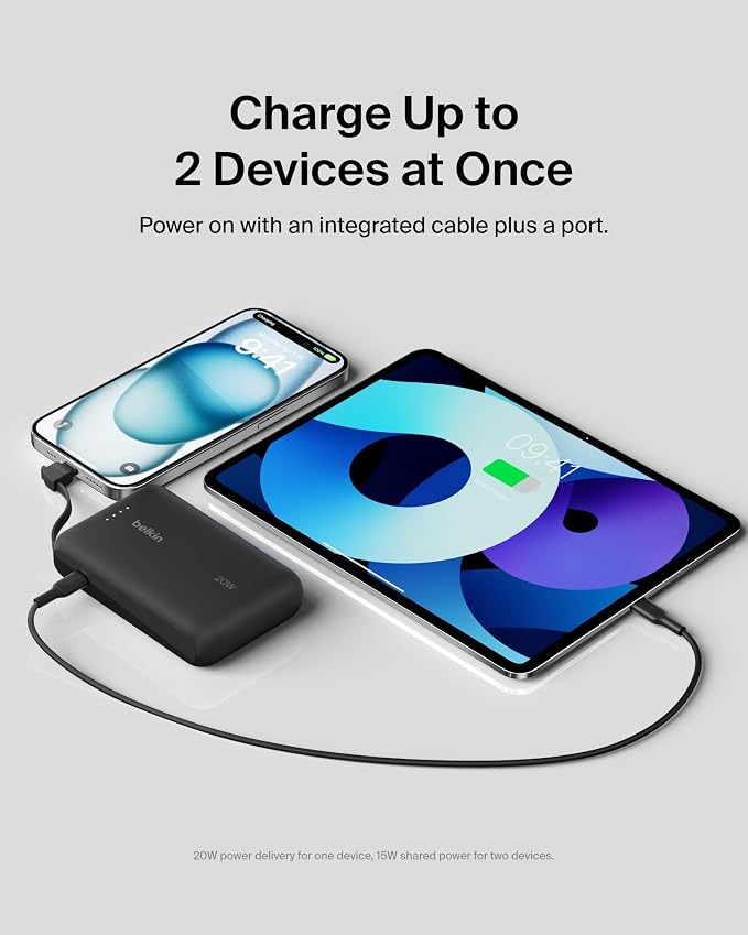Belkin 10000mAh 20W USB C Power Bank, Portable Charger for iPhone & iPad | Fast Charging, Integrated USB C Cable, Eatra USB C Port, iPhone 17, iPad, Samsung Galaxy S26, Charge 2 Devices - Image 7