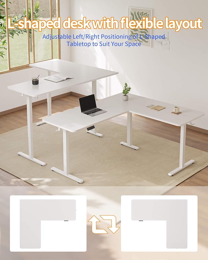 YIHAYO L Shaped Standing Desk Adjustable Height, 63 x 55 Inches Electric Corner Standing Desk with Splice Board, Computer Desk for Home Office, White - Image 5