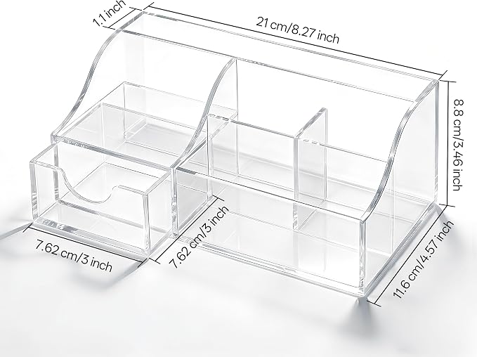 HBlife Acrylic Desk Organizer with Drawer, Pen & Pencil Holder, Multifunctional Desktop Caddy for Office Supply and Organization - Image 2