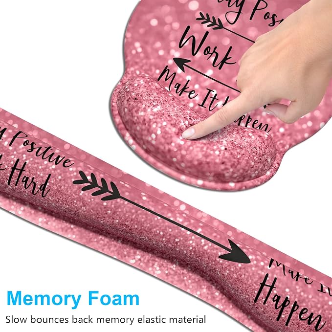 Dapesuom Keyboard Wrist Rest and Mouse Pad with Wrist Support, Cute Memory Foam Cushion for Keyboard and Mouse Set, Ergonomic Desktop Pad Rests with Non Slip Base for Easy Typing & Pain Relief, Quotes - Image 3